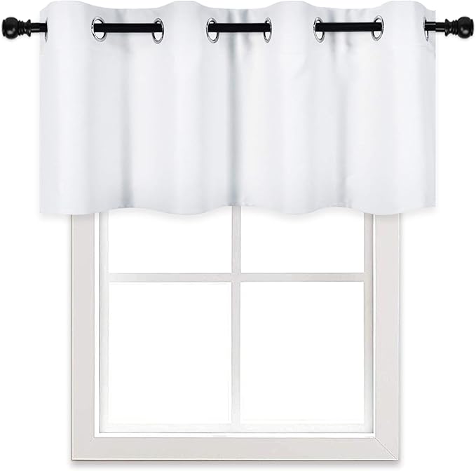 Solid Pure White Grommet Valance for Windows 52X18 Inches Valance for Kitchen Blackout Curtain Valance for Living Room Short Straight Drape Valance for Bedroom Kids Room 1 Panel Off White