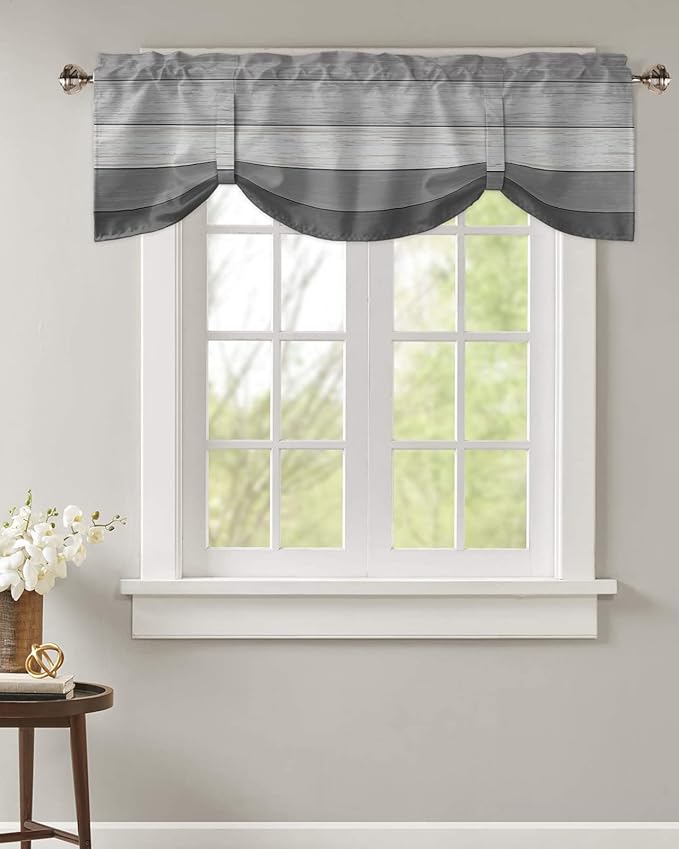 Farmhouse Blackout Tie Up Valance Curtains for Kitchen Windows, Grey Blackout Tie Up Window Toppers Balloon Shades for Living Room/Bathroom/Bedroom,1 Panel,42" X 12"