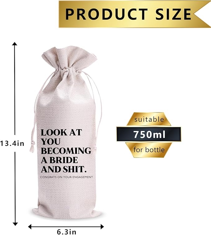 Look At You Becoming A Bride And Shit Mr and Mrs Wedding Gift Engagement Gift Bag For Couples bride/him/her Newly Engaged Gift Wine Tote Bridal Shower Gift