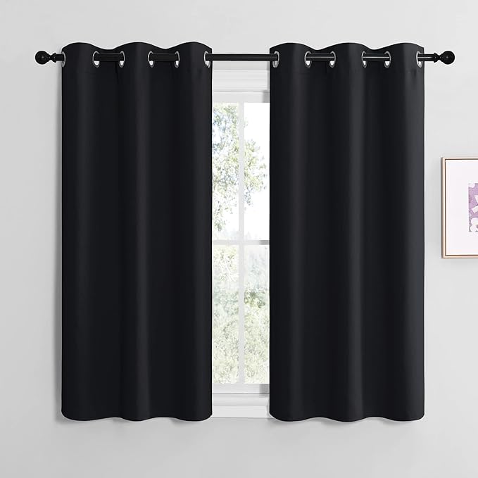 NICETOWN Halloween Blackout Draperies Window Curtain Panels, Autumn/Winter Thermal Insulated Solid Grommet Blackout Curtains/Drapes for Cafe (Set of 2, 42 inches by 48 inches, Black)