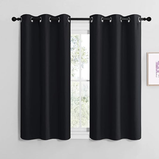 NICETOWN Halloween Blackout Draperies Window Curtain Panels, Autumn/Winter Thermal Insulated Solid Grommet Blackout Curtains/Drapes for Cafe (Set of 2, 42 inches by 48 inches, Black)