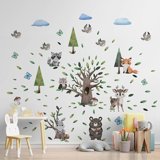 Animals Wall Decals for Kids by Lipastick – Cartoon Animal Wall Stickers – Forest Animal Wall Decals for Kids Boys Baby Girls – Kids Wall Decals Bear Fox Deer Hare Raccoon Owl S Size