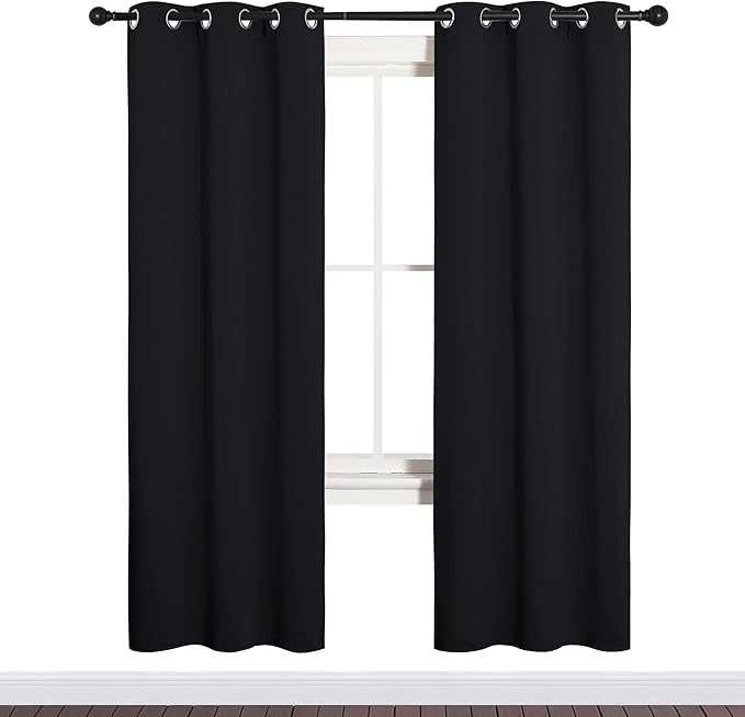 NICETOWN Halloween Bathroom Blackout Thermal Curtains and Drapes, Black Solid Thermal Insulated Grommet Blackout Drapery Panels for Window (2 Panels, 34 inches Wide by 72 inches Long, Black)