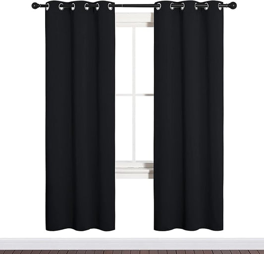 NICETOWN Halloween Bathroom Blackout Thermal Curtains and Drapes, Black Solid Thermal Insulated Grommet Blackout Drapery Panels for Window (2 Panels, 34 inches Wide by 72 inches Long, Black)