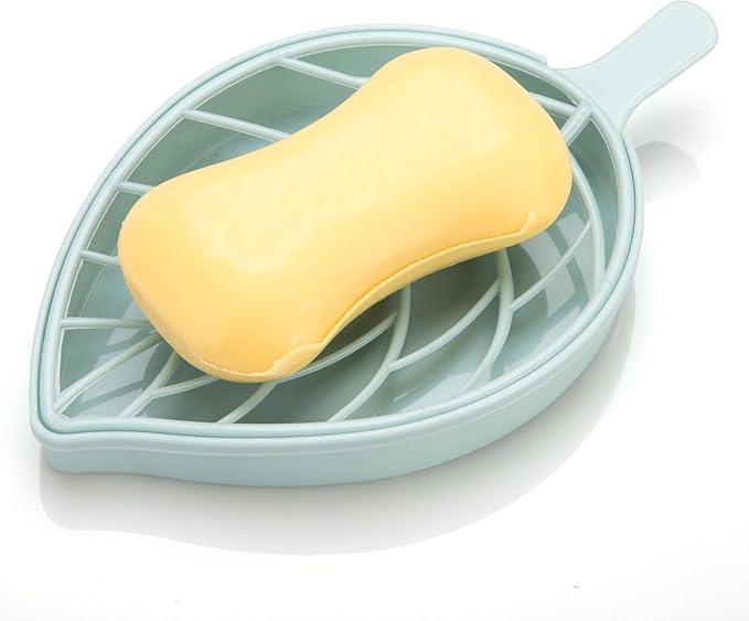 Creative Leaf Shape Soap Box, Double Layer Plastic Soap Holder, Soap Case Soap Dish，Blue