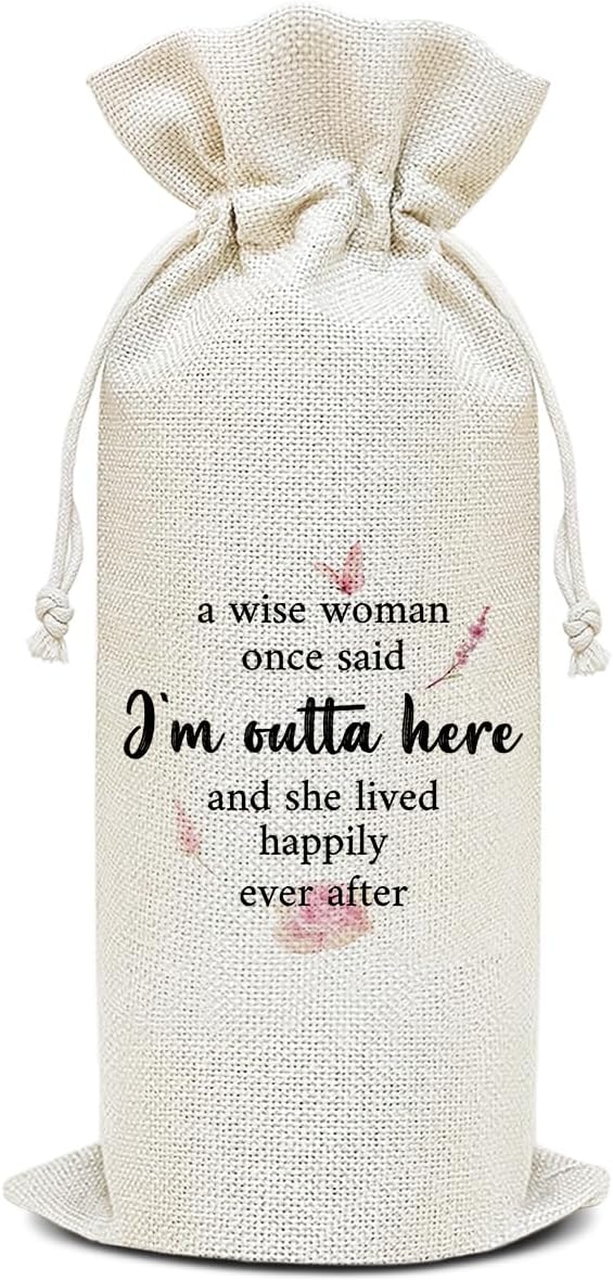 Wine Canvas Bag, Retirement Wine Gift Bag, Retirement Gift for Women Colleague Coworker Farewell Goodbye Leaving Gifts Wine Bags for Wine Bottles, Wine Gifts With Drawstring Party Decoration -WB20