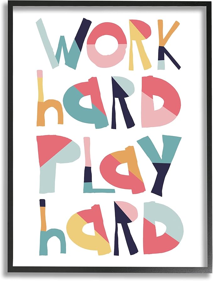 Stupell Industries Work Play Hard Phrase Geometric Pattern Typography, Designed by Jennifer McCully Black Framed Wall Art, 11 x 14, Multi-Color