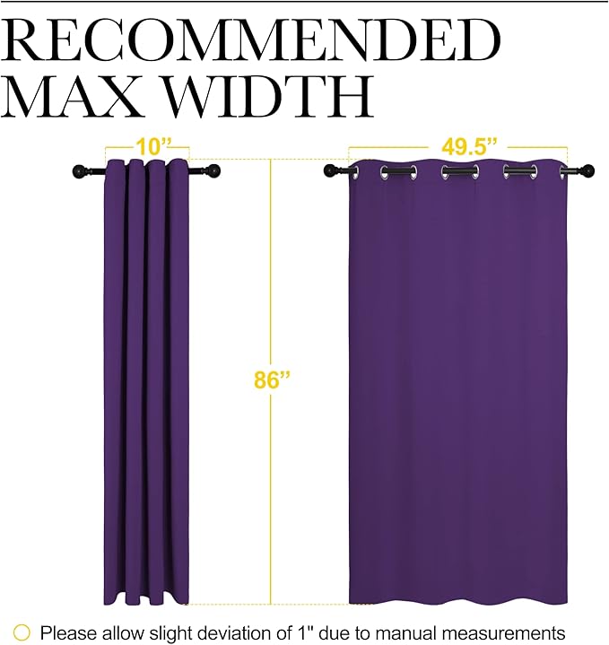 NICETOWN Purple Blackout Curtains 86 inches Long, Niose Reducing and Thermal Insulated Room Darkening Curtains for Girls Bedroom Living Room Window Decoration (55 inches Wide, 2 Panels)