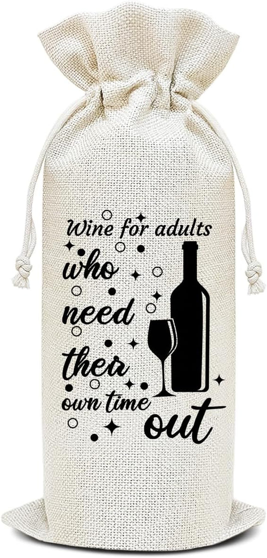 Wine Canvas Bag, Funny Wine Gift Bag, Birthday Gifts for Women Men Mom Colleague Friends Wife Wine Lover Gifts Wine Bags for Wine Bottles, Wine Gifts With Drawstring Holiday Party Decoration -WB24