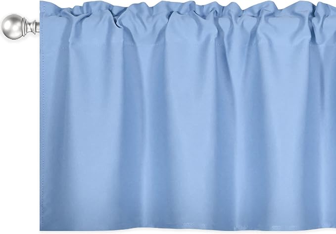 Sky Blue Valance 2 Panels for Windows 42x18 Inch Thermal Insulated Blackout Rod Pocket Kitchen Short Curtain Toppers Valance for Bathroom Living Room, Light Baby Blue