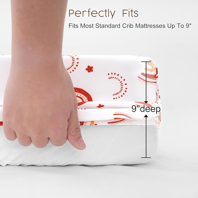 PHF Soft Crib Sheet Fitted, 2 Pack Baby Sheets for Boys Girls, 28x52x9in Fits Standard Crib and Toddler Mattresses, Silky Comfy Breathable Polyester Baby Mattress Sheets, Rainbow