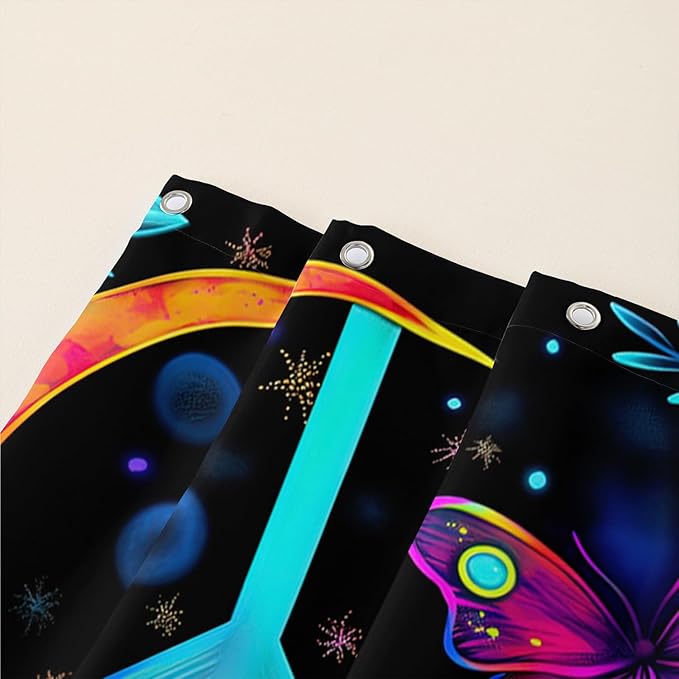 AILONEN Mushroom Shower Curtain for Bathroom,Butterfly Flower Design,Polyester Fabric,Waterproof,Blue Purple Fungus Plants Black Bath Curtains Washable,with 12 Plastic Hooks, 36" W x 72" H