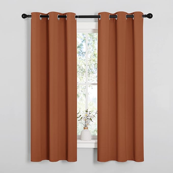 NICETOWN Halloween Blackout Curtain Panels for Girls Room, Nursery Essential Thermal Insulated Solid Grommet Top Blackout Drapes (Burnt Orange, 1 Pair, 34 x 63 Inch)