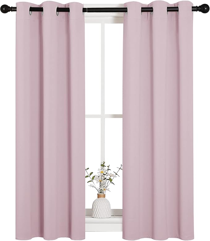 NICETOWN Blackout Curtain Panels for Girls Room, Nursery Essential Thermal Insulated Solid Grommet Top Blackout Drapes (Baby Pink=Lavender Pink, 1 Pair, 29 x 45 Inch)