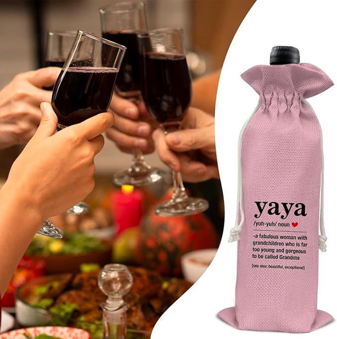 HOIJAUMAI Gifts for Grandma, Grandma Gift From Granddaughter Grandson, Funny Yaya Definition Wine Bag Grandma Wine Gift Bags for Yaya Nana Gigi Mimi Grandmother (Pink)