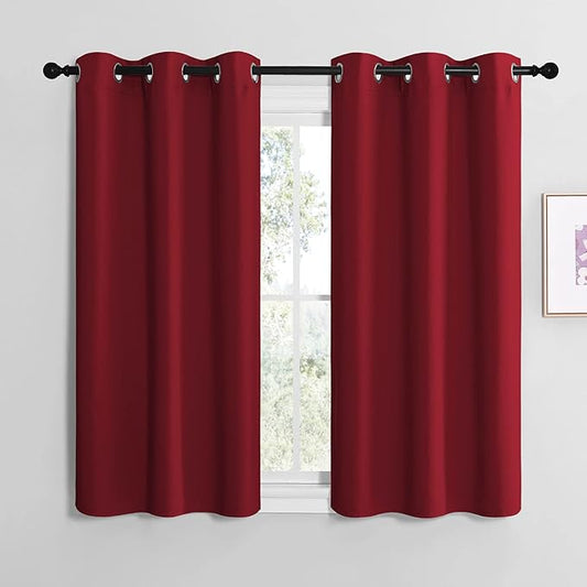 NICETOWN Christmas Short Blackout Curtains for Small Kitchen Window, Thermal Insulated Solid Grommet Blackout Curtains/Drapes for Living Room (1 Pair, 42 by 50 inches, Burgundy Red)