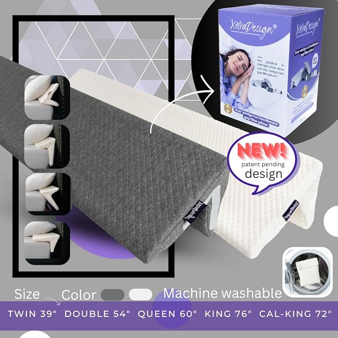 Bed Wedge Pillow for headboard Mattress Gap DuoWedge lux. (White, Twin 39") The Perfect Filler for Gaps up to 7"
