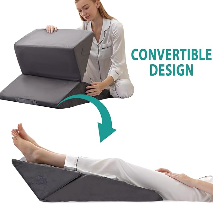 Wedge Pillow for Sleeping, Adjustable 9&12 Inch Foldable Bed Wedge Pillow Set, Orthopedic Memory Foam Triangle Pillow Wedge, 7-in-1 Elevated Pillows for Leg and Back Support, Velvet