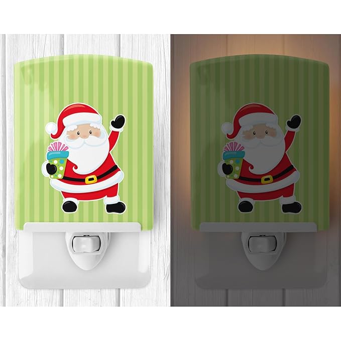 Caroline's Treasures BB8681CNL Christmas Santa Claus and Stripes Ceramic Night Light Compact, UL-Certified, Ideal for Bedroom, Bathroom, Nursery, Hallway, Kitchen, 6x4x3, Multicolor
