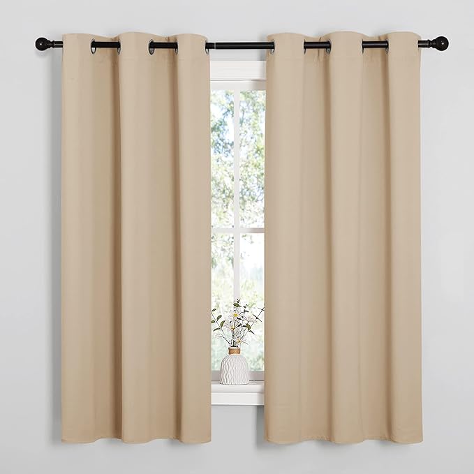 NICETOWN Thermal Insulated Grommet Room Darkening Curtains/Draperies/Panels for Bedroom (2 Panels, W42 x L63 inches, Biscotti Beige)