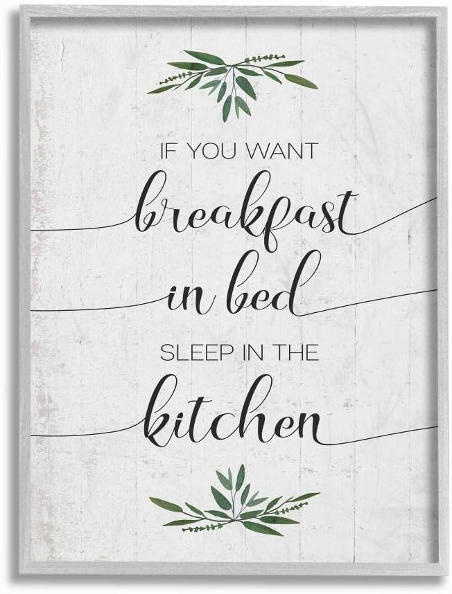 Stupell Industries for Breakfast in Bed Sleep in Kitchen Sassy Phrase Wall Art, 16 x 20, Off- White