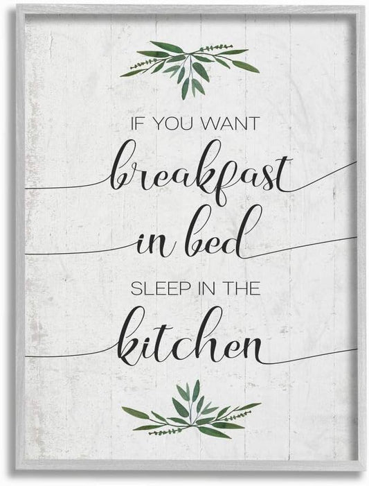 Stupell Industries for Breakfast in Bed Sleep in Kitchen Sassy Phrase Wall Art, 16 x 20, Off- White