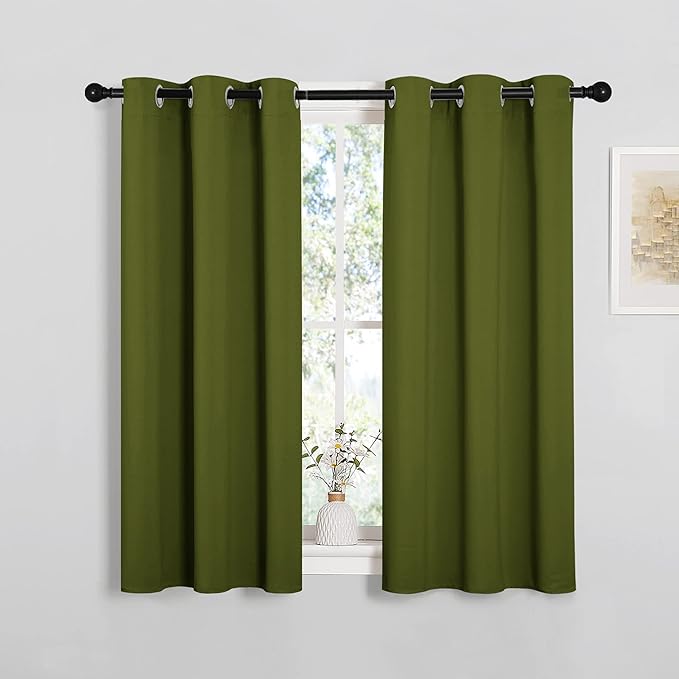 NICETOWN Christmas Bedroom Curtain Panels Blackout Draperies, Holiday Christmas Decor Thermal Insulated Solid Grommet Blackout Curtains/Drapes (One Pair, 34 by 45-inch, Olive Green)