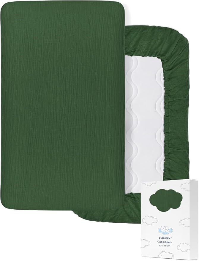 Dark Green Baby Crib Sheets, Soft Muslin Baby Crib Sheets for Standard Crib Mattress, 28" x 52" Neutral Cotton Toddler Bed Sheet (46C-13)