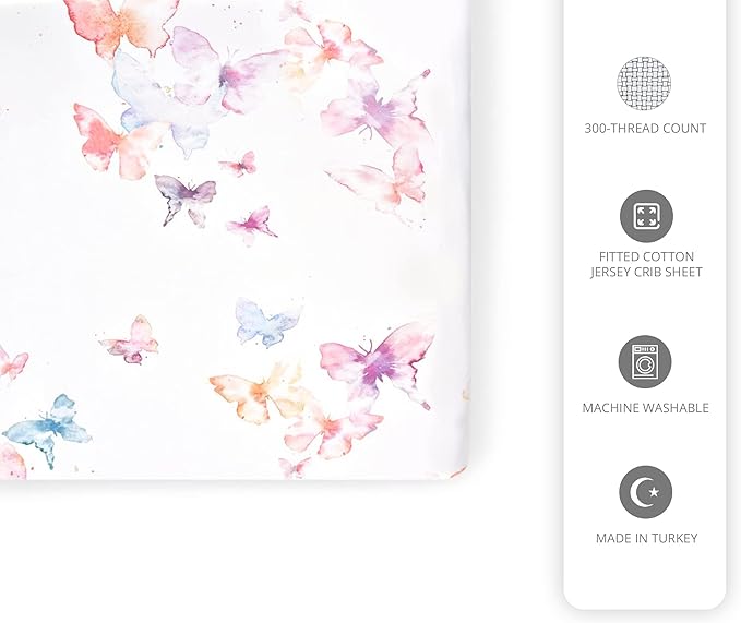 Crib Sheets - Crib Sheets Girl -Crib Sheets Boy - Jersey Sheets - Nursery Bedding - Toddler Bedding Sets for Girls - Toddler Bedding Sets for Boys - Baby Crib Sheets - OILO Studio Crib Sheet Butterfly