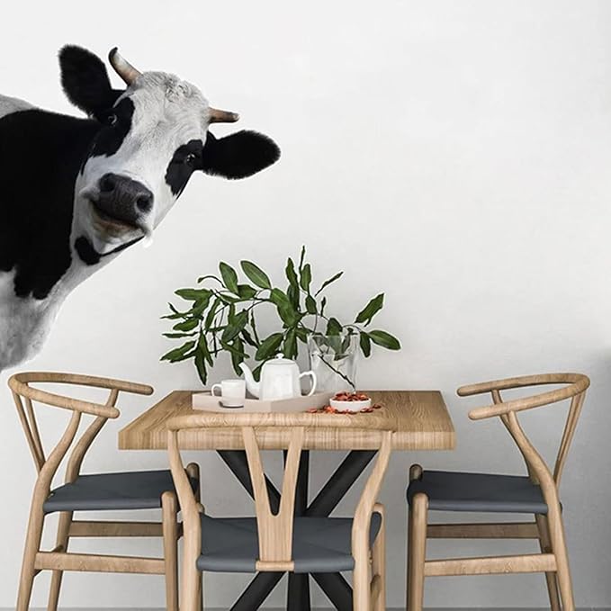 Funny Animal Wall Decal Peeking Cow Wall Sticker Vinyl Cute Animal Art Sticker Weird Stuff Wall Decor for Farmhouse Classroom Living Room Kitchen Decoration (Cow)