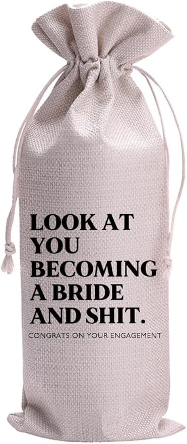 Look At You Becoming A Bride And Shit Mr and Mrs Wedding Gift Engagement Gift Bag For Couples bride/him/her Newly Engaged Gift Wine Tote Bridal Shower Gift