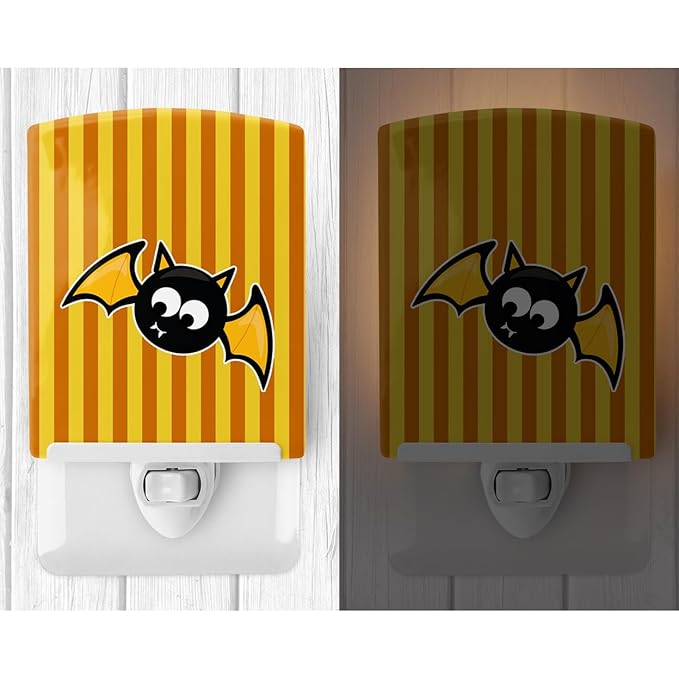 Caroline's Treasures BB9112CNL Halloween Bat Orange Stripes Ceramic Night Light Compact, UL-Certified, Ideal for Bedroom, Bathroom, Nursery, Hallway, Kitchen, 6x4x3, Multicolor