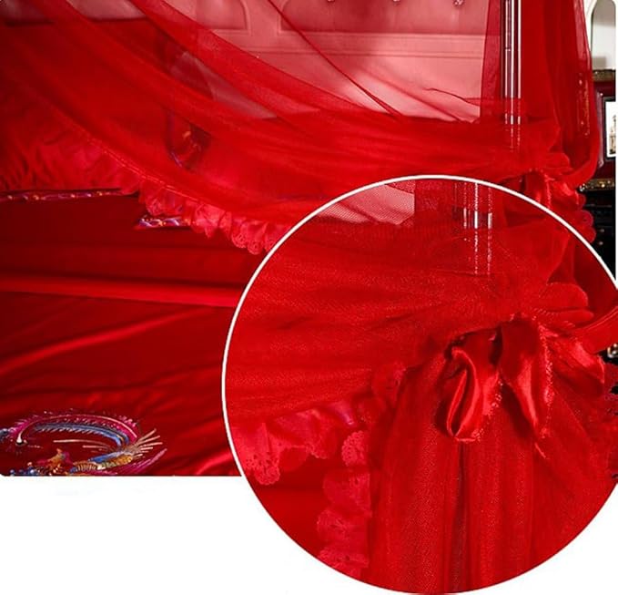 Mengersi Red Canopy Bed Curtains Bed Canopy,Four Corner Post Bed Curtains Elegant Bed Draperies Bedroom Decoration，Queen