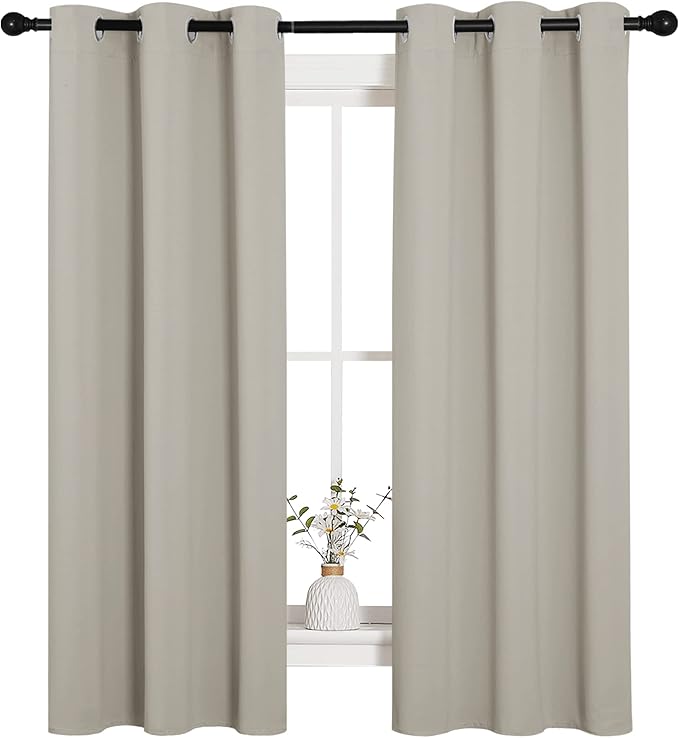 NICETOWN Kitchen Curtains, Short Curtains for Bedroom Windows, Thermal Insulated Room Darkening Curtain Panels for Girls Room, Cafe (Natural, 34" W by 63" L, 1 Pair)