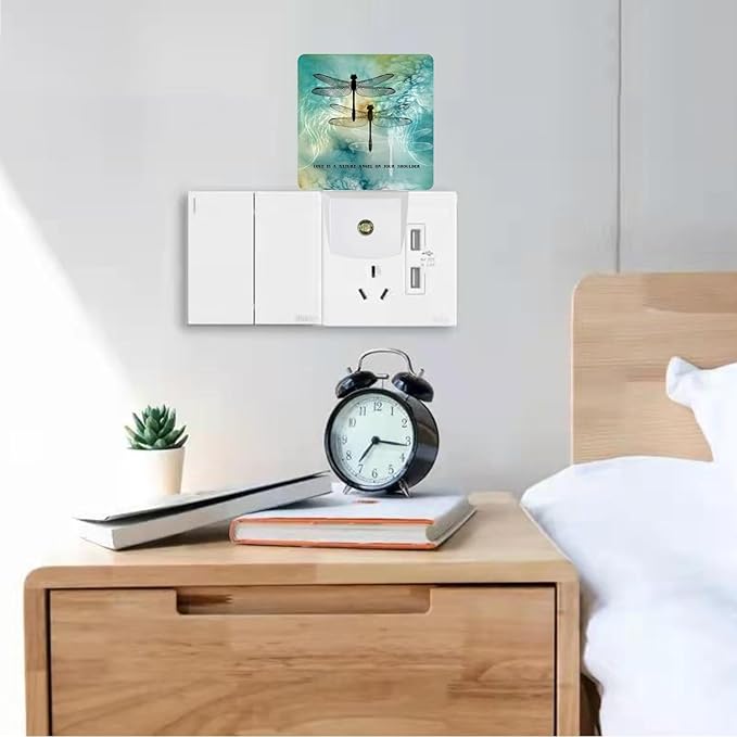 Dragonfly Nature Angel Plug-in LED Night Light,Smart Auto Dusk to Dawn Sensor Nightlights Plug into Wall,White Energy Efficient Night light for Teen Girls Kids Bedroom,Bathroom,Kitchen,Stairs,Hallway