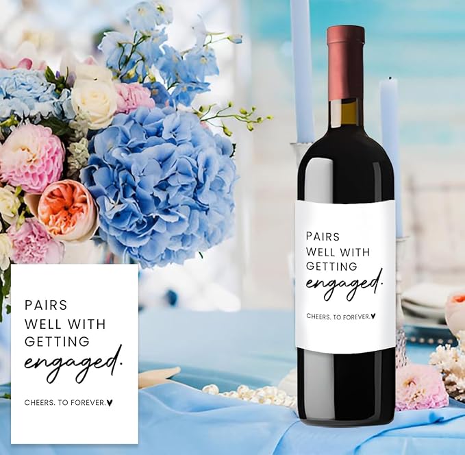 24Pcs Engagement Wine Labels, Engagement Gifts for Couples Her, Engagement Party Decorations Gifts for Engaged Couple Wine Bottle Stickers, Pairs Well with Getting Engaged Wine Bottle Labels