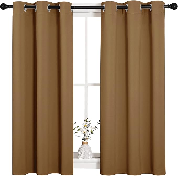 NICETOWN Sleek Blackout Curtains 45 inches Length for Small Windows, Noise Reducing and Block Draft Panels for Door Doorway Laundry Office Luxury Decor Theme (2 Panels, Gold Brown, W34 x L45 -Inch)