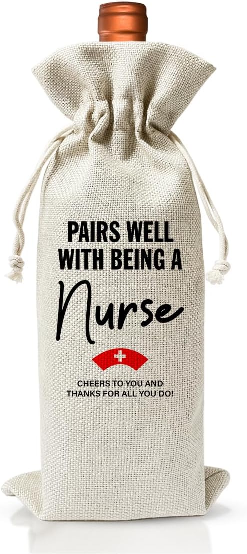 Nursing School Graduation Gift Wine Bag, Med School Graduation Gift For RN PA Practitioner NP, Nurse Appreciation Gift, Nurse Day Nurse Week Gift, Cotton Linen Wine Gift Bag With Drawstring