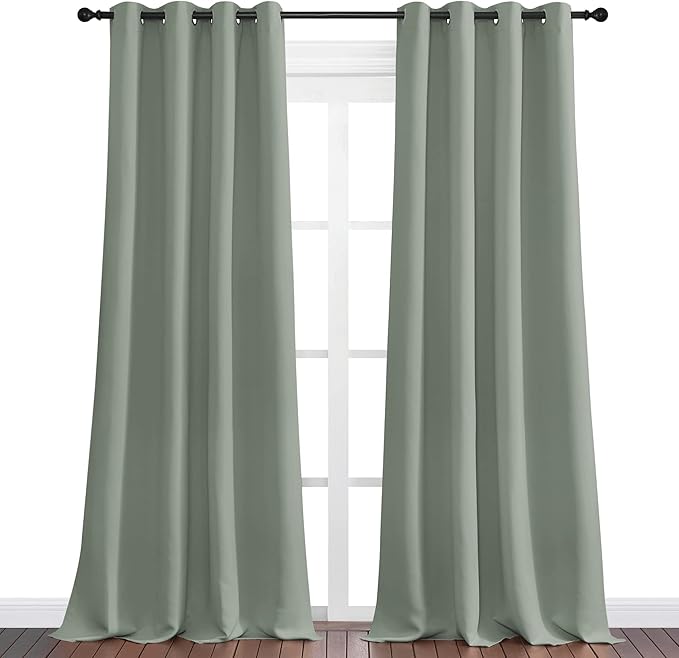 NICETOWN Greyish Green Blackout Curtains 120" Long for Office, Dining Room, Guest Room, 55" Wide, 2 Pieces, Sound Reducing Heat and Cold Block Curtain Panels for Modern Room Decorative