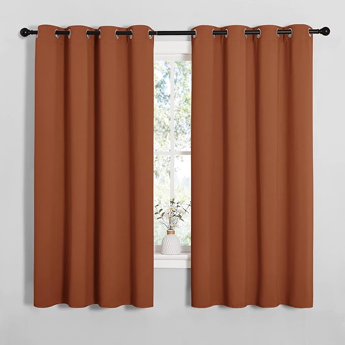 NICETOWN Halloween Blackout Curtain Panels for Girls Room, Nursery Essential Thermal Insulated Solid Grommet Top Blackout Drapes (Burnt Orange, 1 Pair, 55 x 68 inches)