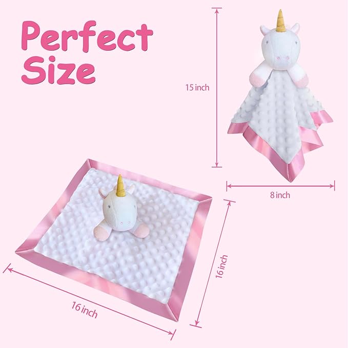 White Unicorn Baby Security Blanket Loveys for Babies Girls, 16" Soft Baby Lovey Blanket, Baby Snuggle Stuffed Animals Blankie, Baby Girls Gifts for Infant and Toddler