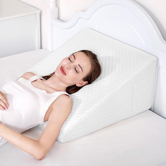 Wedge Pillow for After Surgery Premium 12" Bed Wedge Pillow for Sleeping with Memory Foam Top, Triangle Pillow Wedge for Acid Reflux Snoring Post Surgery Leg Elevation Back & Knee Pain Relief - White