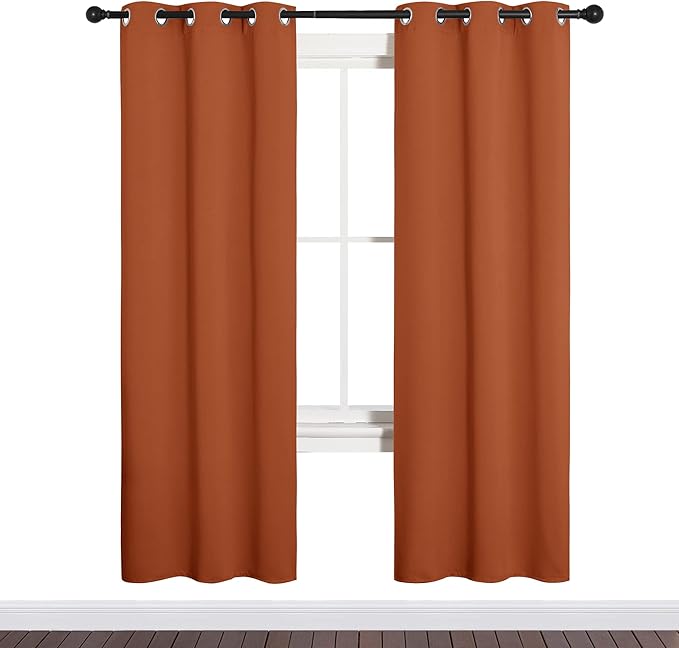 NICETOWN Halloween Blackout Curtain Panels for Girls Room, Nursery Essential Thermal Insulated Solid Grommet Top Blackout Drapes (Burnt Orange, 1 Pair, 34 x 72 inches)