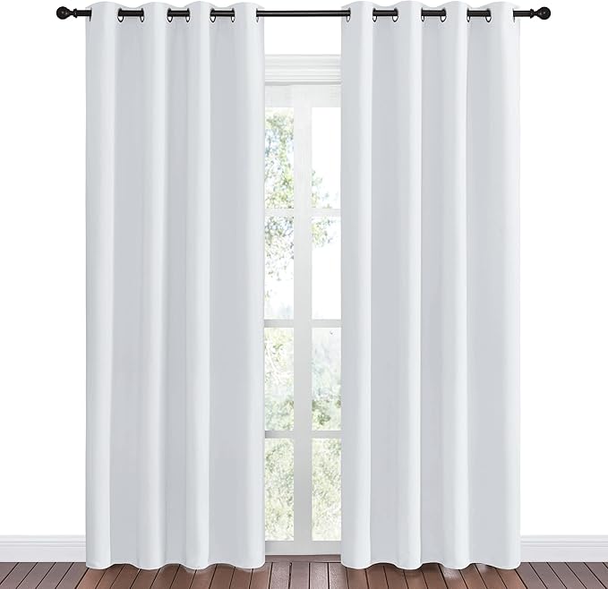 NICETOWN Room Darkening Curtains for Living Room - Easy Care Solid Thermal Insulated Grommet Room Darkening Curtains/Panels/Drapes for Bedroom (2 Panels, 55 by 86, Greyish White)