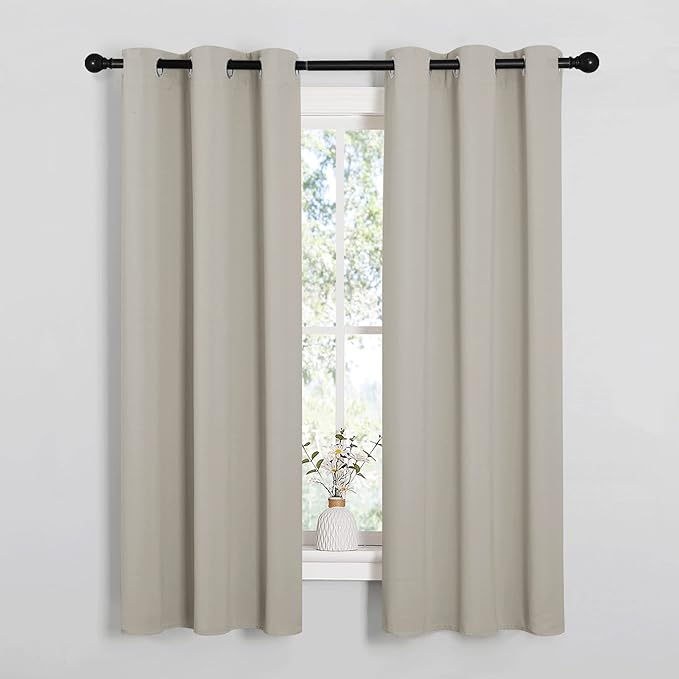 NICETOWN Kitchen Curtains, Short Curtains for Bedroom Windows, Thermal Insulated Room Darkening Curtain Panels for Girls Room, Cafe (Natural, 34" W by 63" L, 1 Pair)