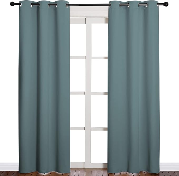 NICETOWN Modern Blackout Curtains Noise Reducing, Thermal Insulated and Privacy Room Darkening Drape Panels for Boy's Guest Room Door Window (Greyish Blue, 2 Panels, W42 x L84 -Inch)