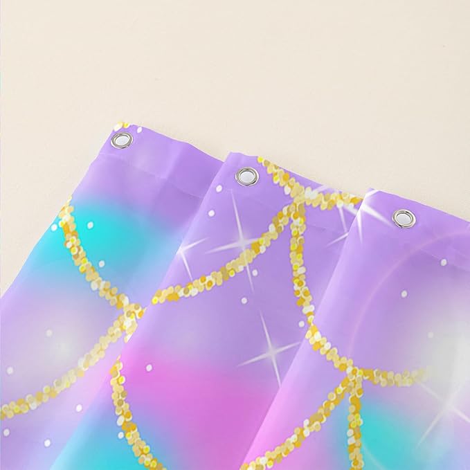 AILONEN Mermaid Scale Shower Curtain,Purple Mermaid Scale Bath Curtain for Girls Bathroom,Polyester Waterproof for Shower with 12 Plastic Hooks 72" W*72" H