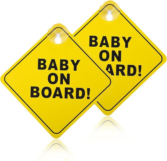 Baby On Board Sign 2 PCS Baby On Board Sticker with Double Suction Cups Sticker for Car Window Cling Reusable Safety Warning Sticker Decal Bright Yellow Durable and Strong Suction