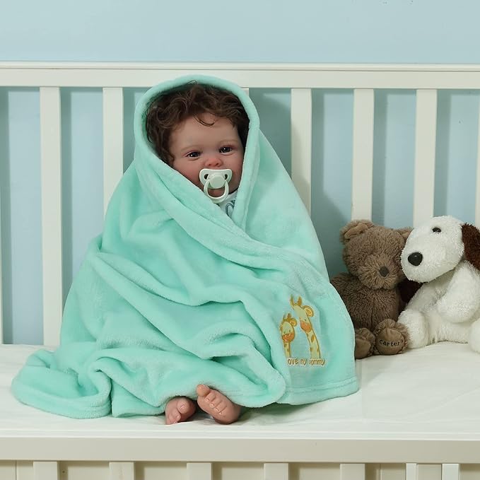 CREVENT 30''X40'' Light Cozy Plush Fluffy Warm Fleece Stroller Baby Blanket for Girls Boys Infant Toddler's Crib Cot Stroller - Green Giraffe