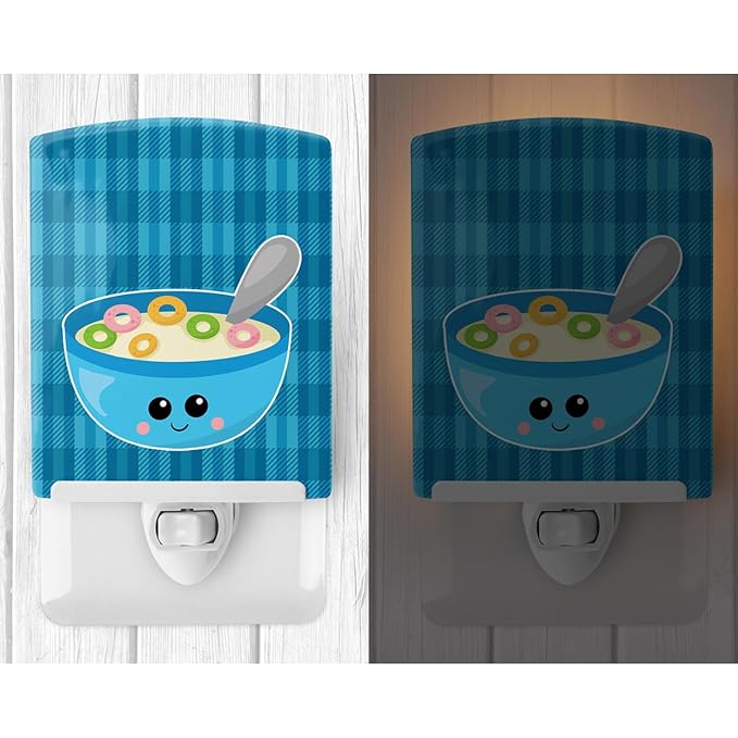 Caroline's Treasures BB6845CNL Blue Bowl of Cereal Ceramic Night Light Compact, UL-Certified, Ideal for Bedroom, Bathroom, Nursery, Hallway, Kitchen, 6x4x3, Multicolor